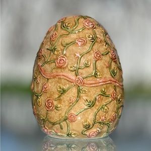 Baum Bros. Style-Eyes Pink Floral Rose Vine Large Ceramic Easter Egg